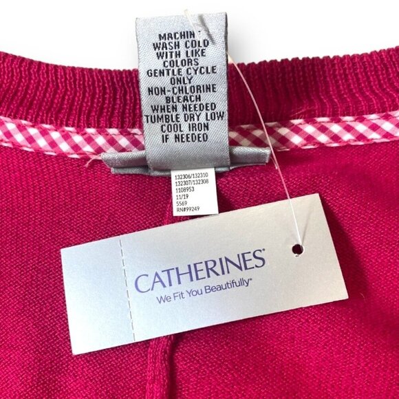 Catherine's Cardigan Womens Sz 1X Pink Button-Front Roll-Tab Crew Neck Sweater - Picture 10 of 10